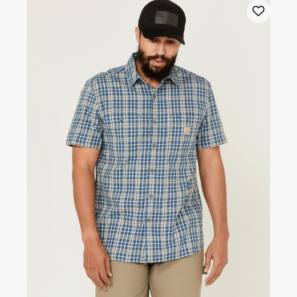 Carhartt Men's Relaxed Fit Lightweight Plaid Print Short Sleeve Button Down
